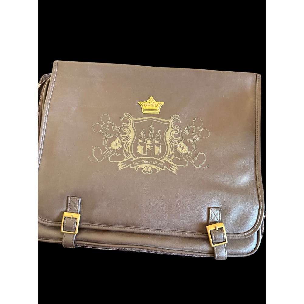 Walt Disney World Pin Trading Bag Brown Faux Leather Briefcase Mickey Castle